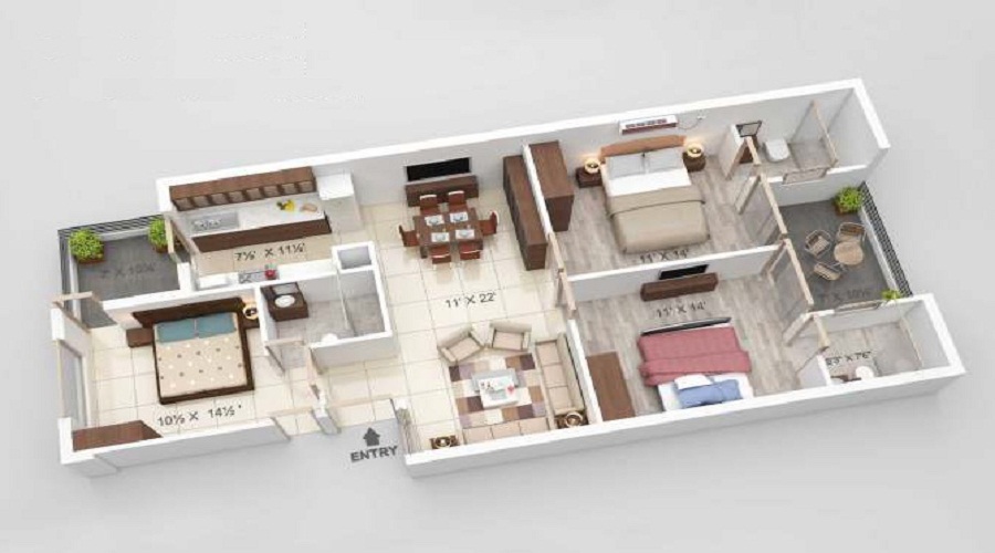 2 BHK+2T 814/sqft-saleable  Sqft Apartment For Sale In Partap Urban Homz II In Kharar Floor Plan