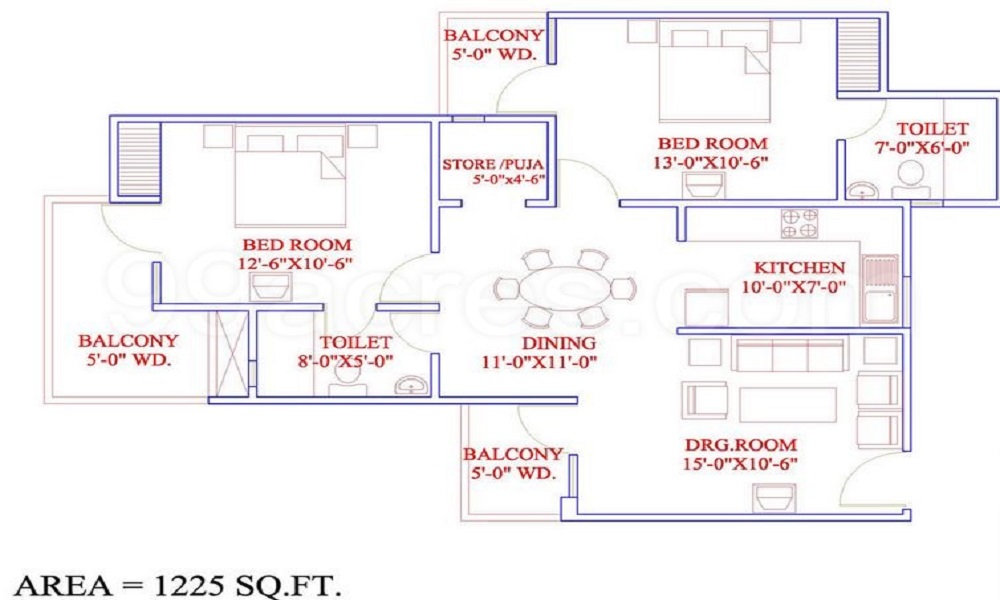 3 BHK+3T 2090/sqft-saleable Sqft Apartment For Sale In Dreamland The Willows In Crossing Republik Floor Plan