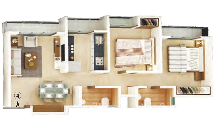 1 BHK+1T 395/sqft-carpet Sqft Apartment For Sale In Unique Shanti Skyline 2 In Mira Road Floor Plan