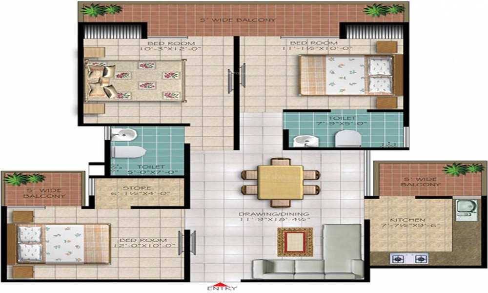 4 BHK+4T 1900/sqft-saleable Sqft Apartment For Sale In RMS Lifestyle Tronica City In Tronica City Floor Plan