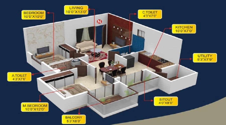 1 BHK+1T 625/sqft-saleable Sqft Apartment For Sale In MR Shine Woods In Begur Floor Plan