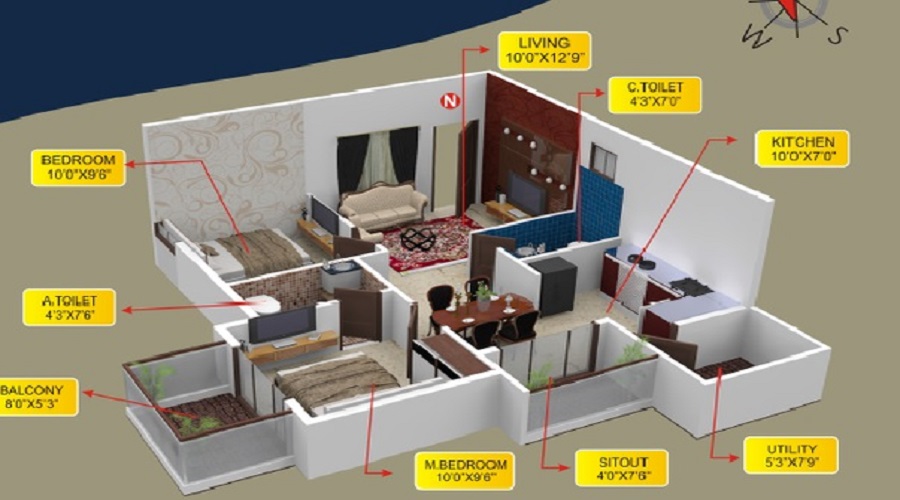 1 BHK+1T 625/sqft-saleable Sqft Apartment For Sale In MR Shine Woods In Begur Floor Plan