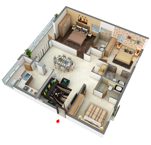 2 BHK+2T 1167/sqft-saleable Sqft Apartment For Sale In Ark Aptha In Saroor Nagar Floor Plan