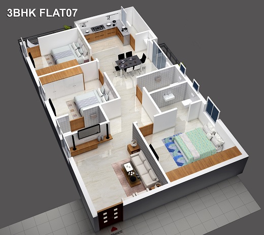 3 BHK+3T 1625/sqft-saleable  Sqft Apartment For Sale In Pranathi Panorama In Narsingi Floor Plan