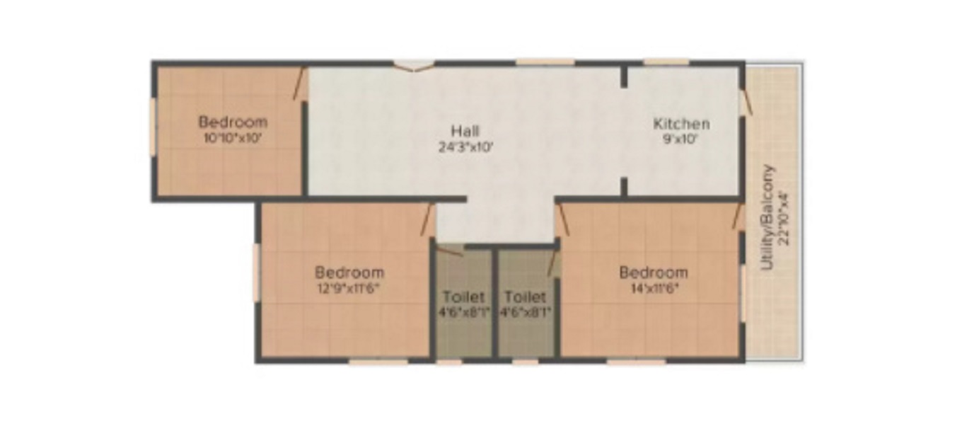 2 BHK+2T 965/sqft-carpet Sqft Apartment For Sale In Srinivasa Habitat In Duvvada Floor Plan