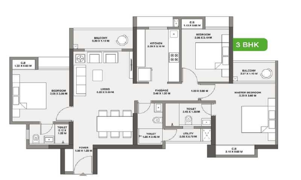 1.5 BHK+1T 525/sqft-carpet Sqft Apartment For Sale In Godrej Vista In Ghodbunder Road Floor Plan