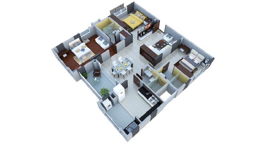 2 BHK+2T 1190/sqft-saleable  Sqft Apartment For Sale In Vaishnavi Triniti In Hebbal Floor Plan