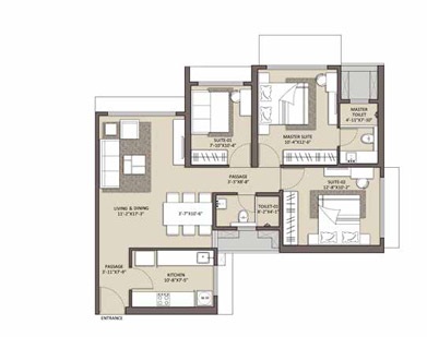 1 BHK+1T 455/sqft-carpet Sqft Apartment For Sale In Suvidha Jewel In Mulund Floor Plan