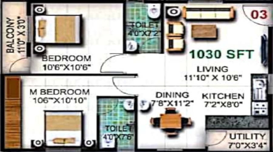 1 BHK+1T 670/sqft-saleable Sqft Apartment For Sale In Pristine Templebells In Electronic City Phase 1 Floor Plan