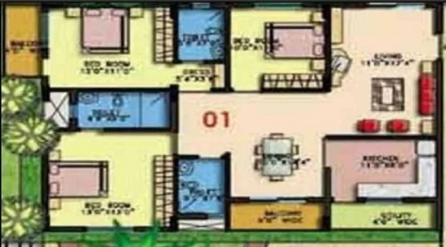 3 BHK+3T 1150/sqft-saleable  Sqft Apartment For Sale In Sumadhuras Sandoval In Brookefields Floor Plan