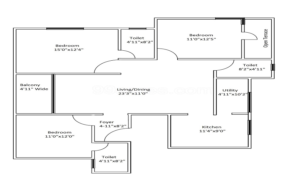 2 BHK+2T 1116/sqft-saleable Sqft Apartment For Sale In Kolte Patil Inception In Hosur Road Floor Plan