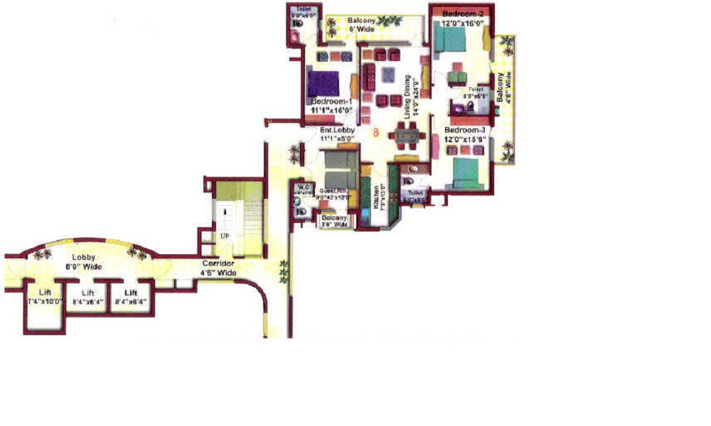 2 BHK+2T 1283/sqft-saleable Sqft Apartment For Sale In Eros Brentwood Tower In Sec 39 Charmwood Village Floor Plan