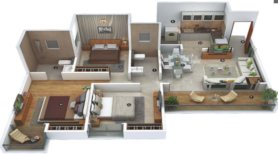 2 BHK+2T 635/sqft-carpet Sqft Apartment For Sale In Krishna Amarillo In Hinjewadi Floor Plan
