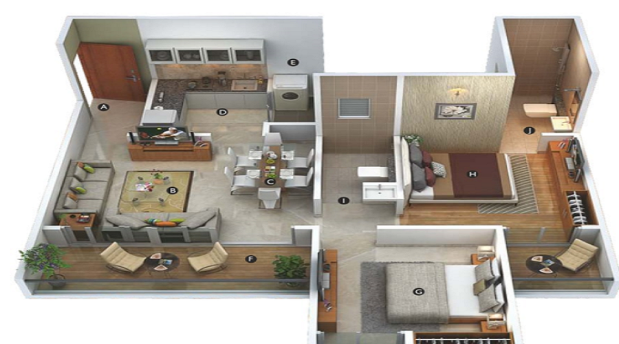 2 BHK+2T Apartment With Size 635/sqft-carpet Sqft For Sale In Krishna Amarillo Hinjewadi Pune Floor Plan