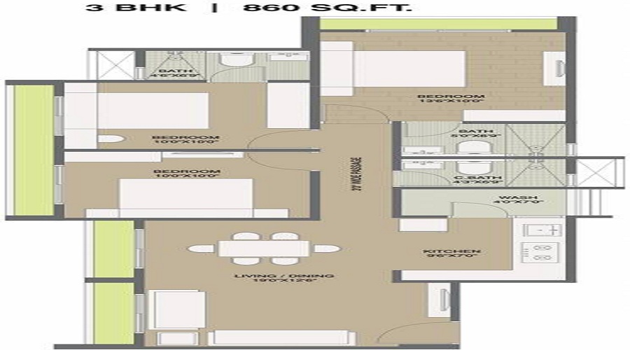 2 BHK+2T 705/sqft-carpet Sqft Apartment For Sale In Saanvi Sky One In Bopal Floor Plan
