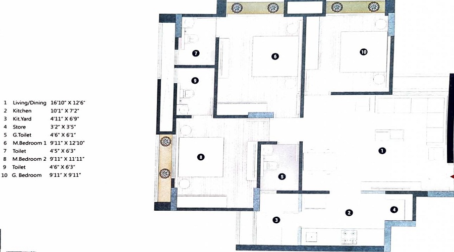 2 BHK+2T 729/sqft-carpet Sqft Apartment For Sale In Vivan Vishala Residency In Odhav Floor Plan