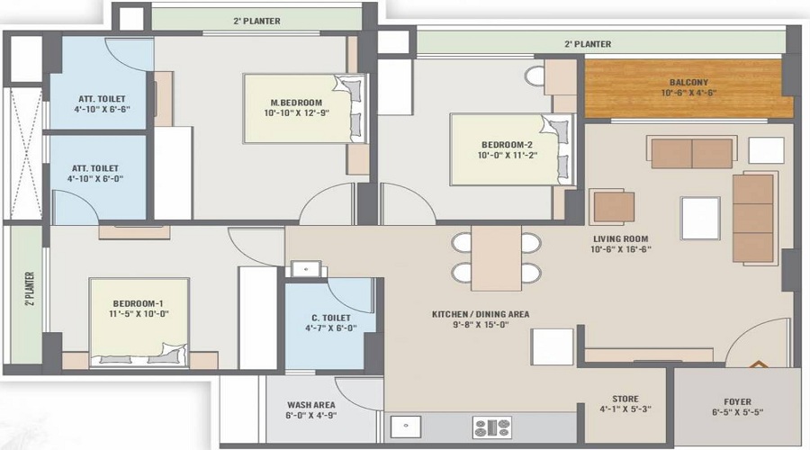 2 BHK+2T 662/sqft-carpet Sqft Apartment For Sale In Rameshwaram Kantam Residency In Ranip Floor Plan