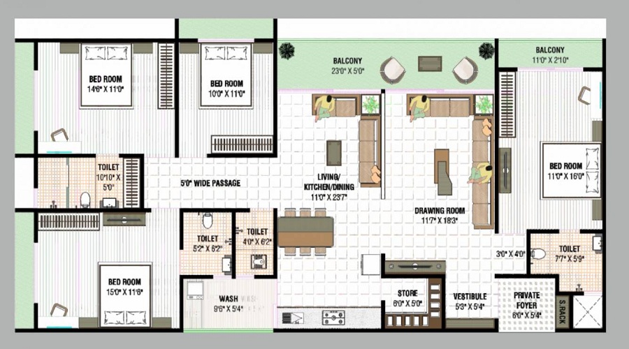 3 BHK+3T 955/sqft-carpet Sqft Apartment For Sale In Jay Somnath Shivanta Castle In Nikol Floor Plan