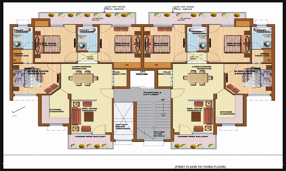 3 BHK+3T 1066/sqft-saleable Sqft Apartment For Sale In SRS Pearl Floors In Nehar Par Floor Plan