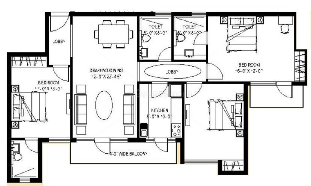 2 BHK+2T 1059/sqft-saleable Sqft Apartment For Sale In Uppal Metro Park In Delhi Dwarka Floor Plan