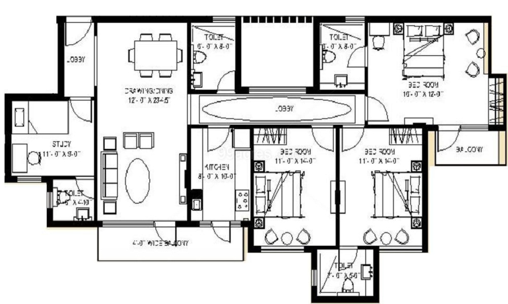 2 BHK+2T 1059/sqft-saleable Sqft Apartment For Sale In Uppal Metro Park In Delhi Dwarka Floor Plan