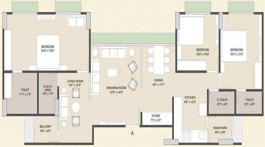 2 BHK+2T 545/sqft-carpet Sqft Apartment For Sale In HR Eternia In Shela Floor Plan