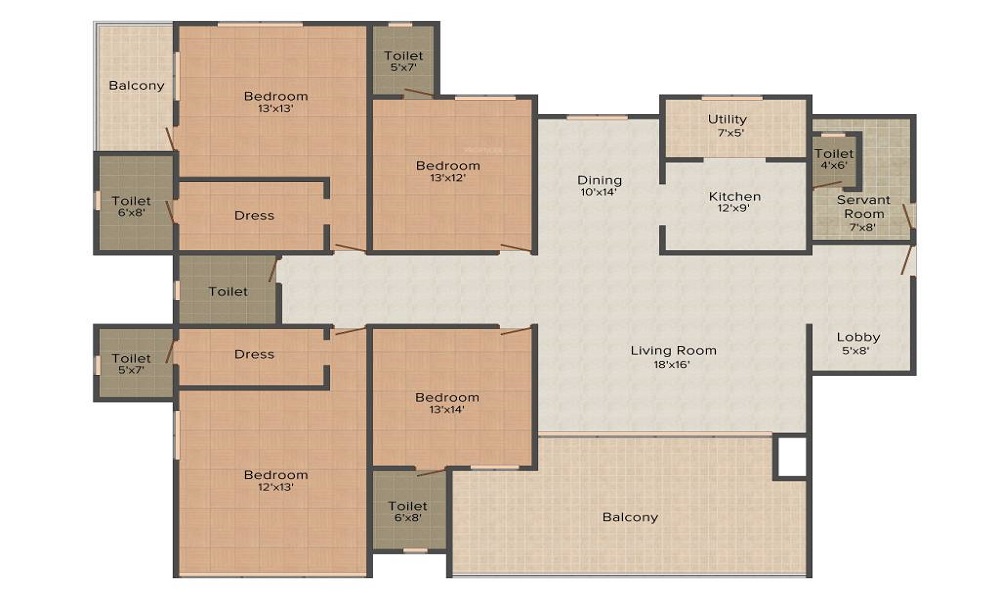 2 BHK+2T 1050/sqft-saleable Sqft Apartment For Sale In Colors Regalia Apartments In Delhi Dwarka Floor Plan