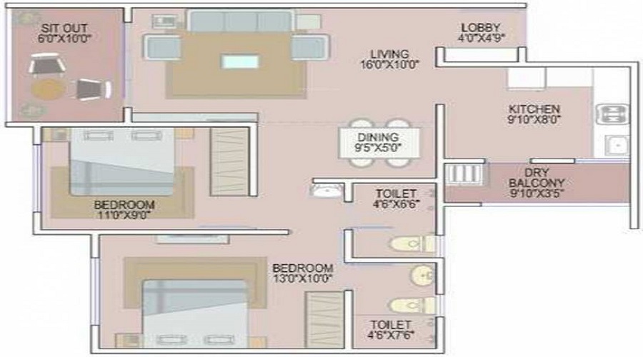 1 BHK+1T 483/sqft-carpet Sqft Apartment For Sale In Shree Nivasa Elevia Phase I In Mundhwa Floor Plan