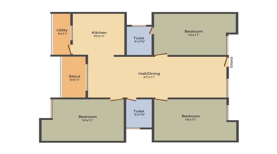 2 BHK+2T 1013/sqft-saleable Sqft Apartment For Sale In SLV Lake Meadows In Begur Floor Plan