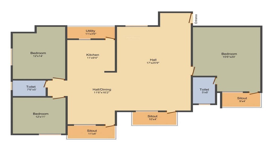 2 BHK+2T 1013/sqft-saleable Sqft Apartment For Sale In SLV Lake Meadows In Begur Floor Plan