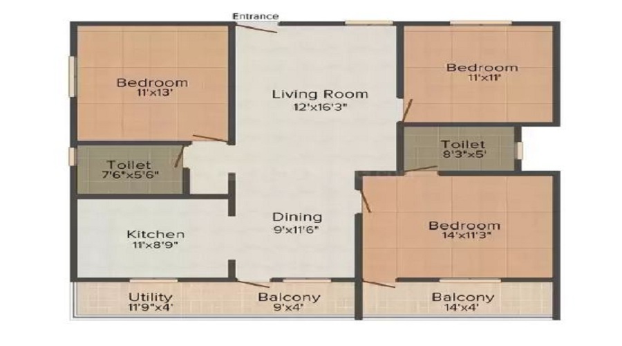 2 BHK+2T 1145/sqft-carpet Sqft Apartment For Sale In Veracious Karthik Enclave In Begur Floor Plan