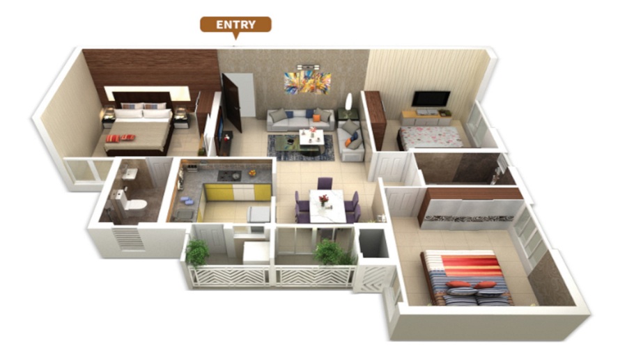 2 BHK+2T 992/sqft-carpet Sqft Apartment For Sale In KG Impressions In Mogappair Floor Plan