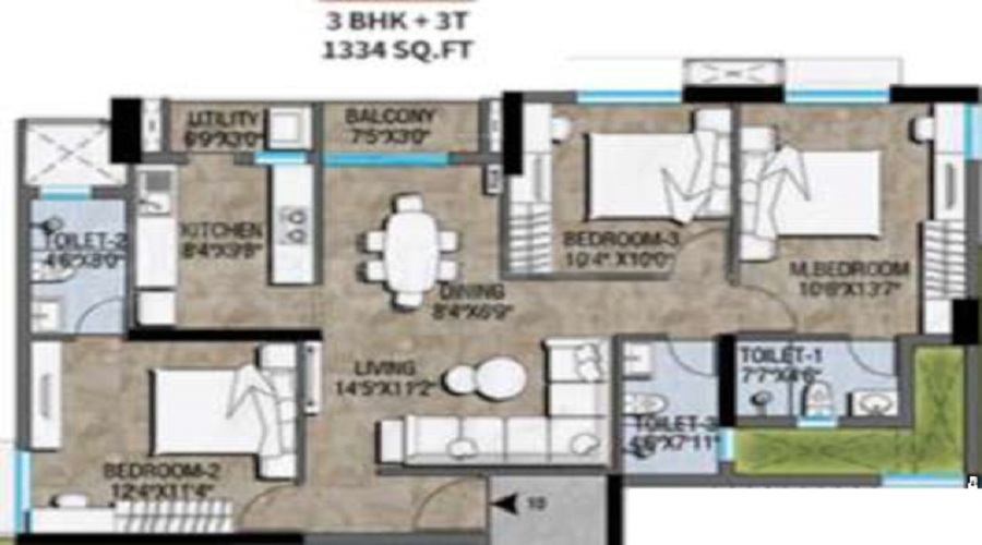 2 BHK+2T 992/sqft-carpet Sqft Apartment For Sale In KG Impressions In Mogappair Floor Plan