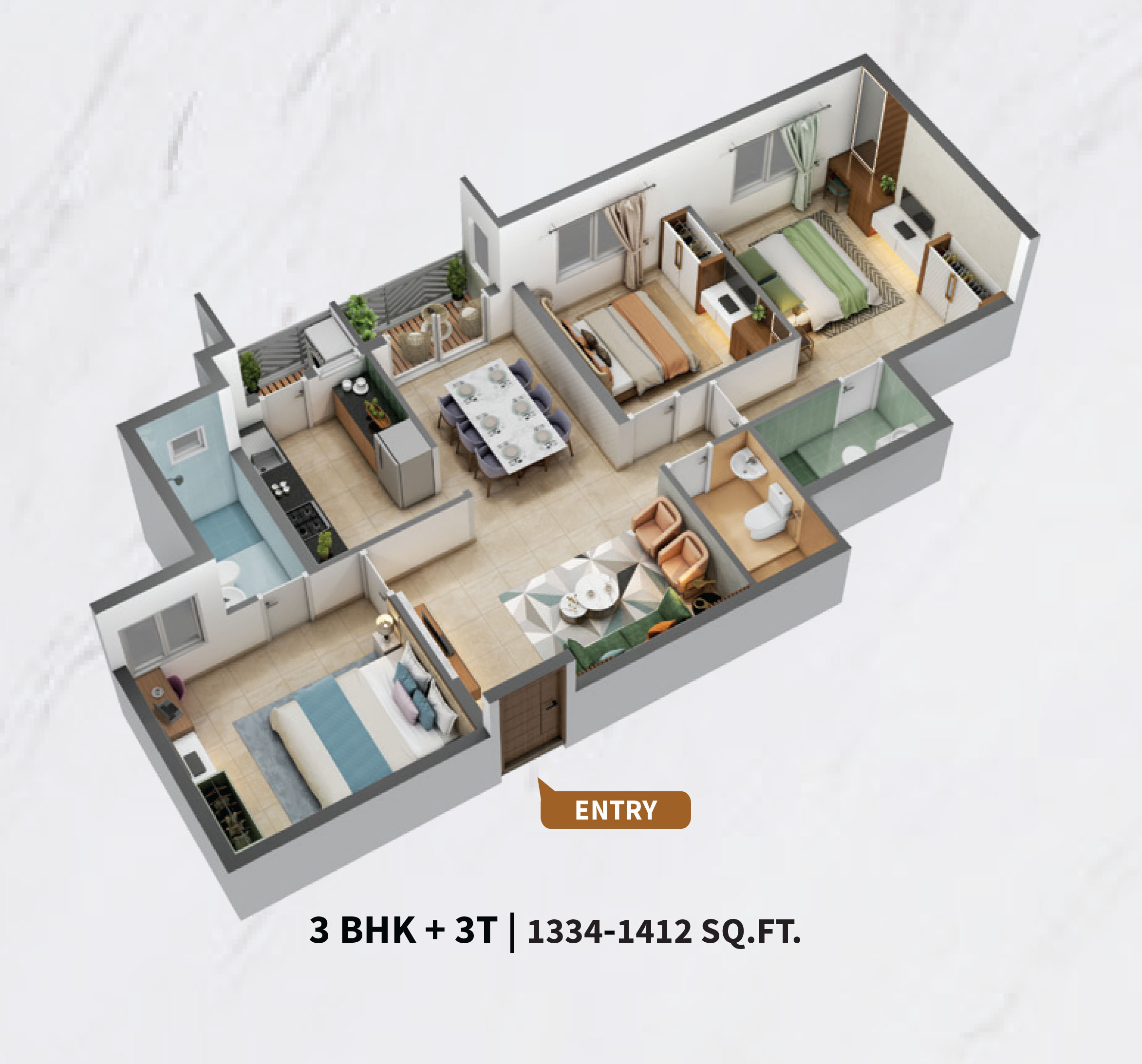 2 BHK+2T 992/sqft-carpet Sqft Apartment For Sale In KG Impressions In Mogappair Floor Plan