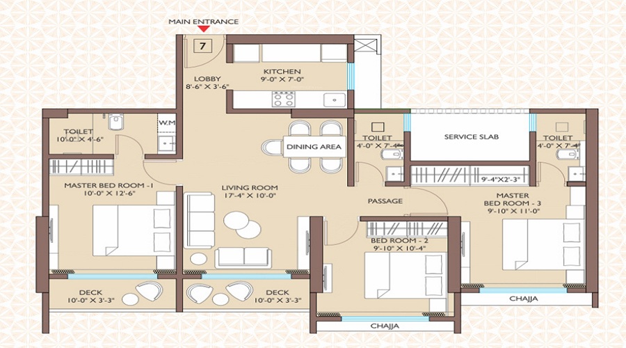 2 BHK+2T 714/sqft-carpet Sqft Apartment For Sale In Cllaro Urban Grandeur In Mira Road East Floor Plan