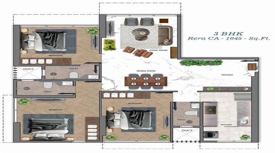 3 BHK+3T 970/sqft-carpet Sqft Apartment For Sale In Sugee Akanksha In Dadar West Floor Plan