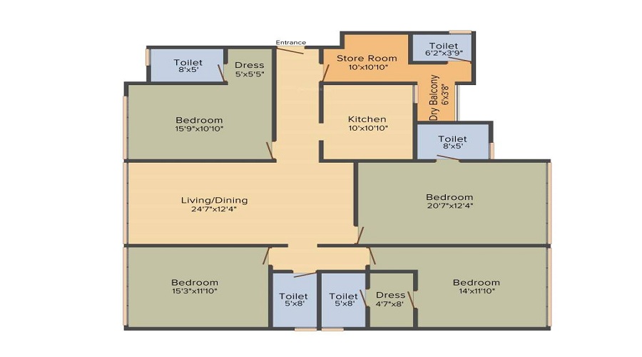 2 BHK+2T 1645/sqft-carpet Sqft Apartment For Sale In DSS Mahavir Orion In Matunga Floor Plan