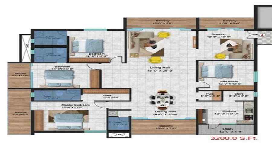 2 BHK+2T 1070/sqft-carpet Sqft Apartment For Sale In Gruhitha Lavender Sky In Patancheru Floor Plan