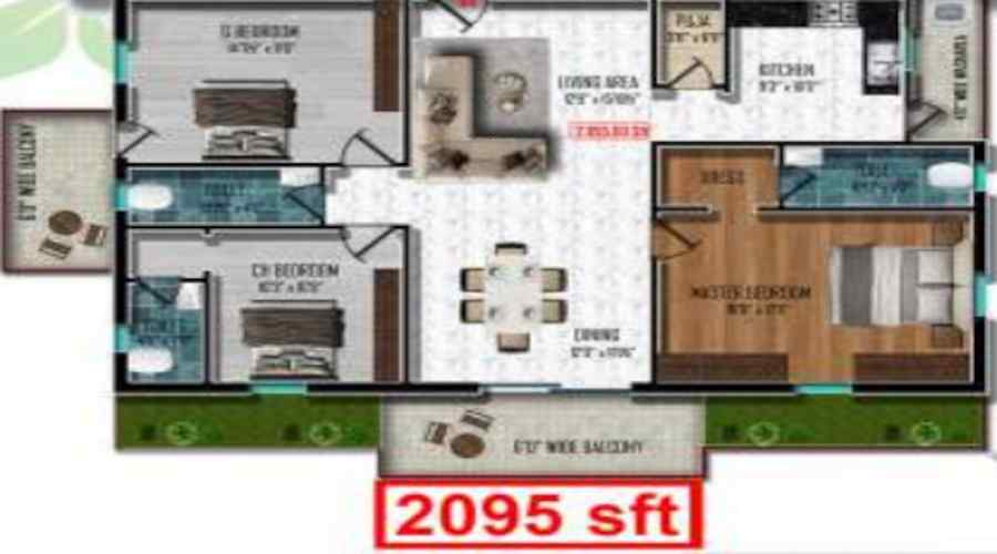 3 BHK+3T 1475/sqft-carpet Sqft Apartment For Sale In Sterling Grandeur In Bachupally Floor Plan