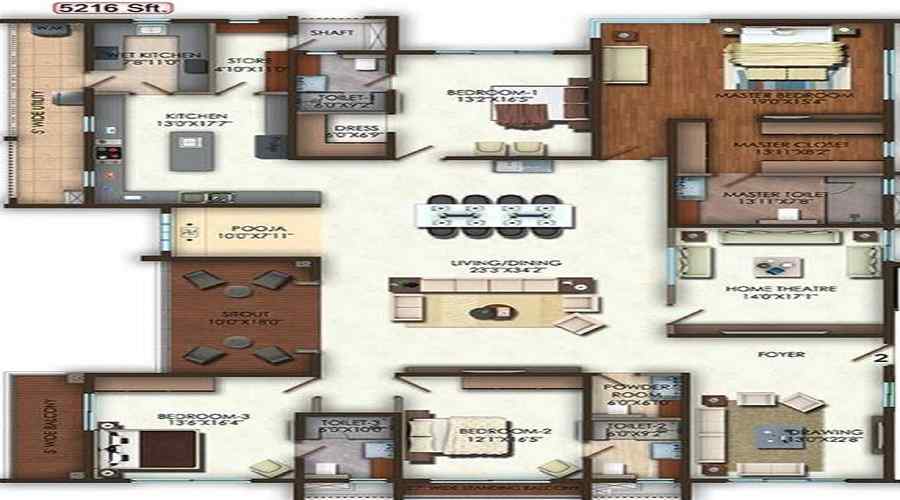 3 BHK+3T 2876/sqft-carpet Sqft Apartment For Sale In Aparna One In Shaikpet Floor Plan