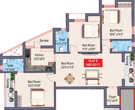 2 BHK+2T 945/sqft-carpet Sqft Apartment For Sale In GP Blazing Star In Vanagaram Floor Plan