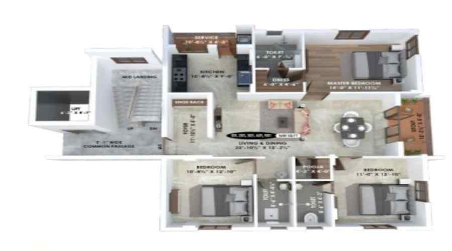 2 BHK+2T 1130/sqft-carpet Sqft Apartment For Sale In Sai Selva In Mahabalipuram Floor Plan