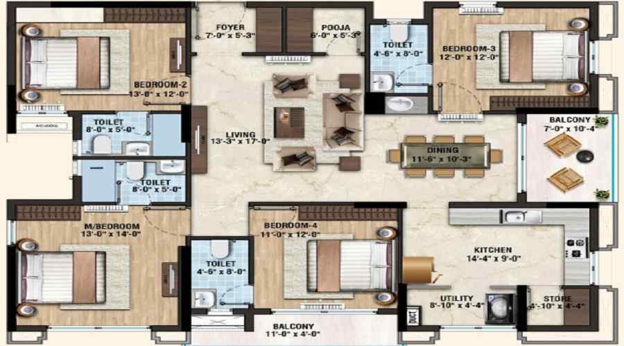 3 BHK+3T 1671/sqft-carpet Sqft Apartment For Sale In Lifestyle Vardaan In Purasavakkam Floor Plan