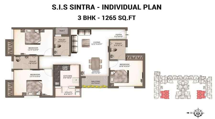 2 BHK+2T 662/sqft-carpet Sqft Apartment For Sale In South India SIS Sintra In Kolapakkam Floor Plan