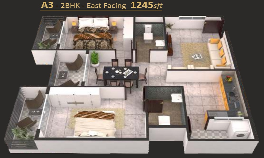 3 BHK+3T 1336/sqft-saleable Sqft Apartment For Sale In Urban Senses In Kharadi Floor Plan