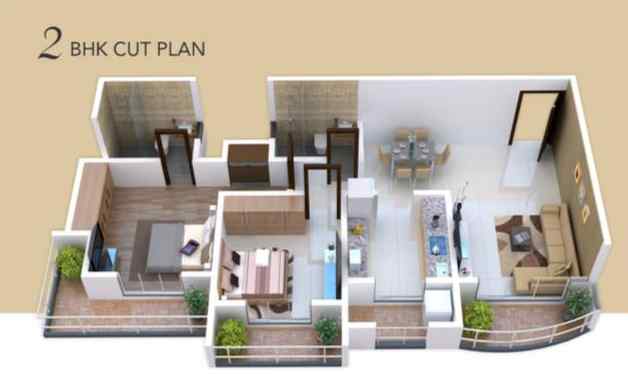 1 BHK+1T 419/sqft-carpet Sqft Apartment For Sale In Ramdev Silver Square In Mira Road Floor Plan
