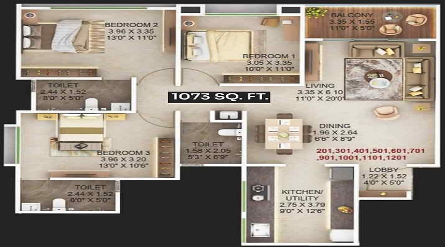 2 BHK+2T 777/sqft-carpet Sqft Apartment For Sale In Majestique Aravali In Warje Floor Plan