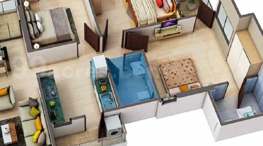 3 BHK+3T 1265/sqft-carpet Sqft Apartment For Sale In BCC Bharat City In Indraprastha Yojna Floor Plan
