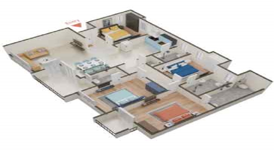 3 BHK+3T 1332/sqft-carpet Sqft Apartment For Sale In Artham Eminenc In Bhayli Floor Plan