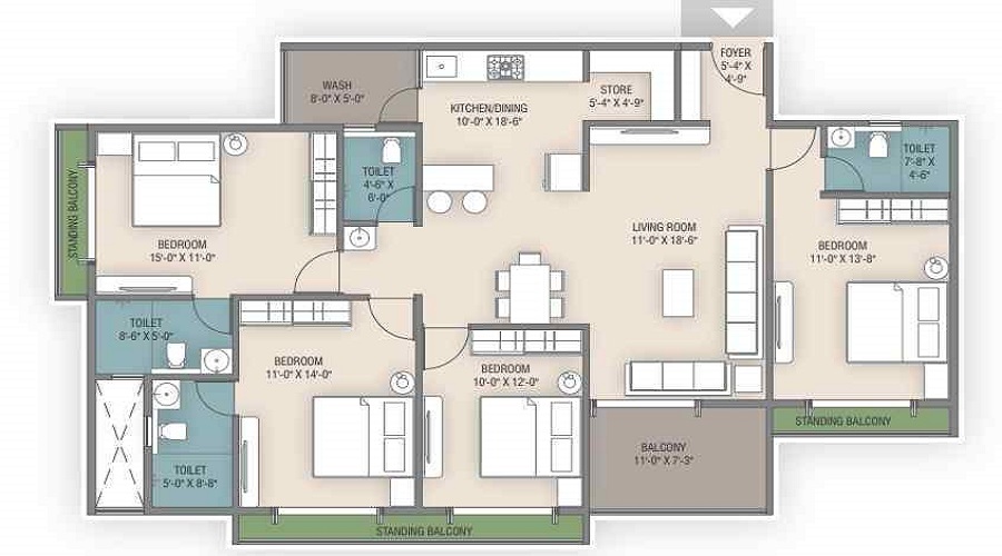 3 BHK+3T 1897/sqft-carpet Sqft Apartment For Sale In Shree Aarna Sky Waves In Alkapuri Floor Plan